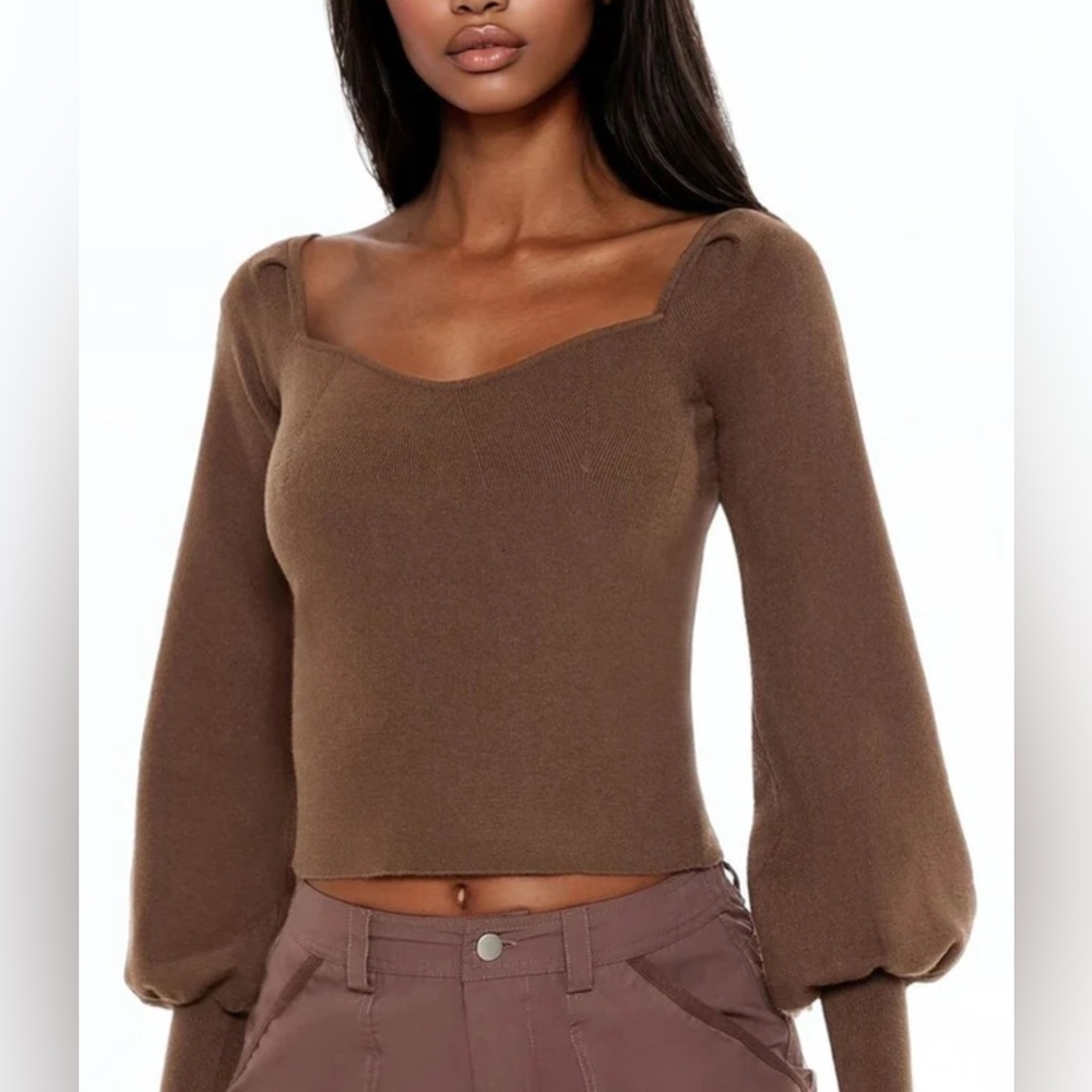 Forever 21 Gigot Sleeve Sweater-Knit Crop Top